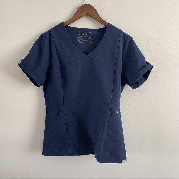 Figs Women’s Limited Edition Inala V-Neck Scrub Top Navy Blue Side Zipper Rolled - Picture 2 of 11